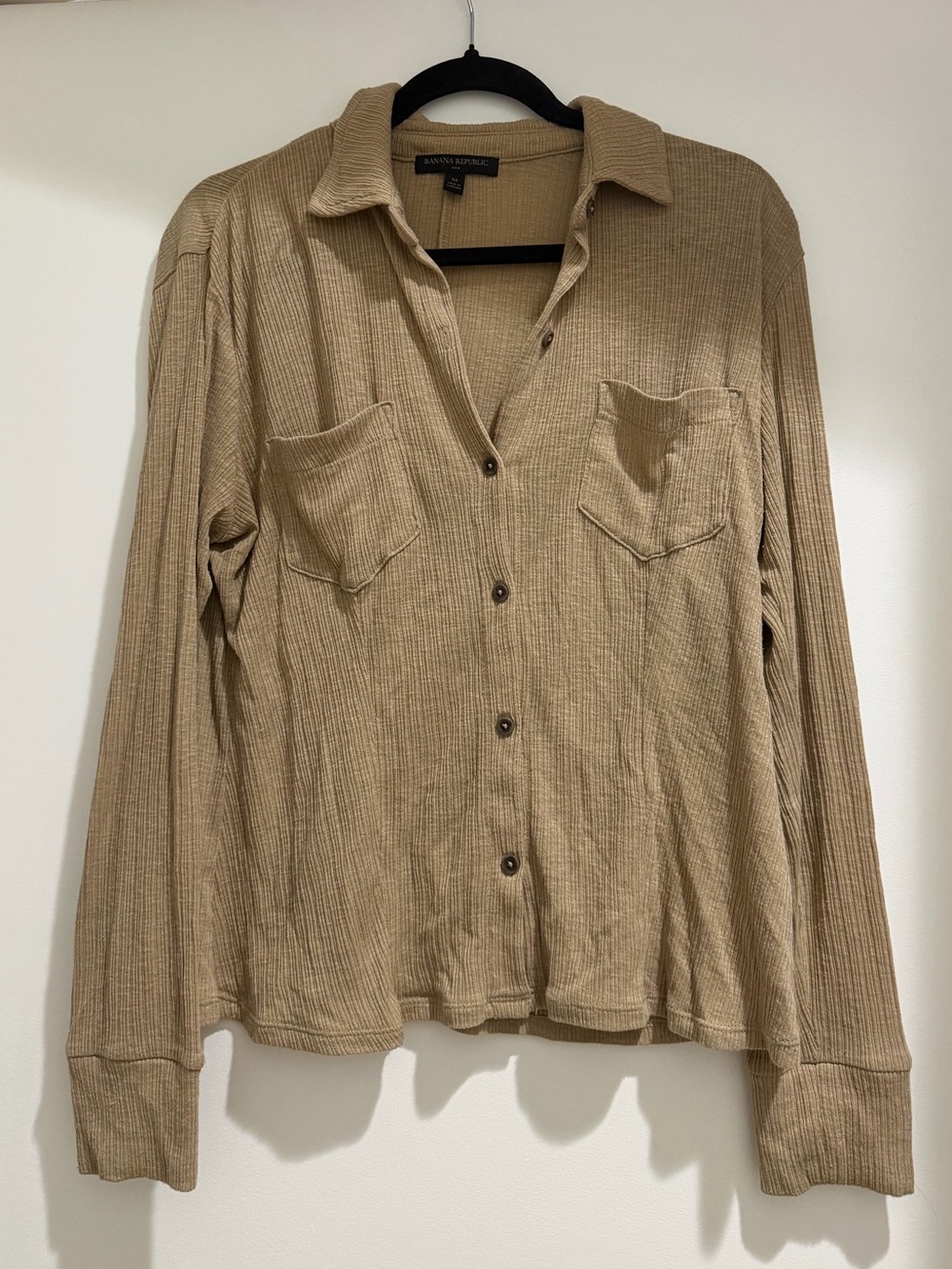 Banana Republic Ribbed Button-Up Shirt Jacket in Beige
